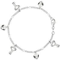 dangling keys and hearts figaro chain anklet in sterling silver