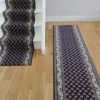 Dark Blue Traditional Stair Runner - Lima 49 Navy 60cm Wide