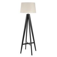Dark Wood Floor Lamp With Cream Linen Shade And Foot Switch