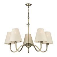 Dar HIC0575 + HIC26 Hicks 5 Light Brass Ceiling Pendant with Shades
