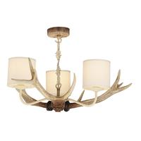 Dar ANT0315 Antler Bleached Pendant with Cream Shades