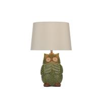 Dar OWL4124 Owl Green & Brown Ceramic Table Lamp with Cream Shade