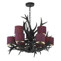 Dar ANT1322 + ABY58/WH Antler 9 Light Pendant with Silk Shades