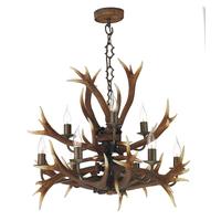 Dar ANT1329 Antler 9 Light Tiered Ceiling Pendant in Rustic Finish