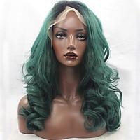 Dark Green Color Synthetic Hair Fiber Wigs Loose Wave Hair Black Root Heat Resistant Synthetic Lace Front Wig