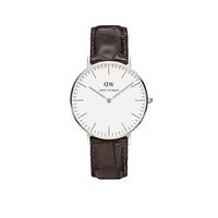Daniel Wellington Classic York Lady stainless steel and brown leather strap watch