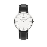Daniel Wellington Classic Sheffield men\'s stainless steel and black leather strap watch