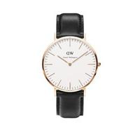Daniel Wellington Classic Sheffield men\'s rose gold-plated and black leather strap watch