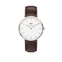Daniel Wellington Classic Bristol men\'s stainless steel and brown leather strap watch
