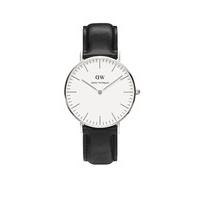 Daniel Wellington Classic Sheffield Lady stainless steel and black leather strap watch