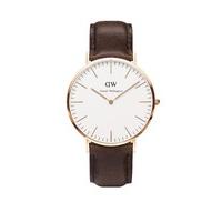 Daniel Wellington Classic Bristol men\'s rose gold-plated and brown leather strap watch