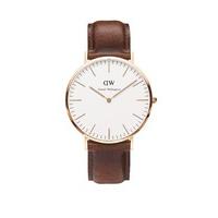 Daniel Wellington Classic St Mawes men\'s rose gold-plated and brown leather strap watch