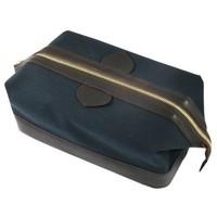 Daines and Hathaway Brown Leather and Navy Canvas Large Wash Bag