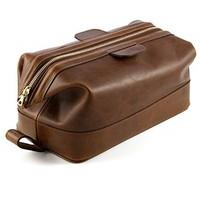 Daines and Hathaway Large Rusty Blaze Brown Leather Wash Bag