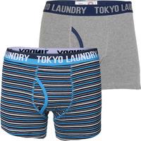 Darwin Boxer Shorts in Light Grey Marl / Midnight Blue Stripes - Tokyo Laundry
