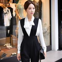 dabuwawa womens casual work vintage simple blouse solid stand long sle ...