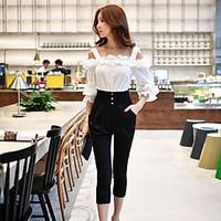 dabuwawa womens off shoulderruffleflare sleeve straight slim jumpsuits ...