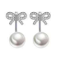 Dangle Earrings AAA Cubic Zirconia Unique Design Sterling Silver Imitation Pearl Bowknot Jewelry For Wedding Party Daily Casual 1 pair