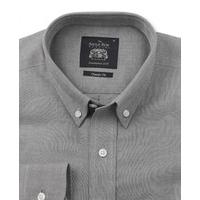 Dark Charcoal Brushed Twill Smart-Casual Classic Fit Single Cuff Shirt M Standard - Savile Row