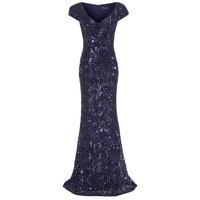 D.Anna Blue Geometric Sequin Embellished V-Neck Maxi Dress