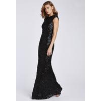 D.Anna Black Sequin Embellished Maxi Dress With Capped Sleeves