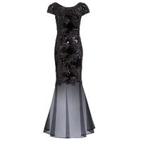 D.Anna Black Sequin Embellished Maxi Dress With Sheer Hem