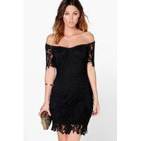 Daisy Floral Crochet Off Shoulder Dress - black