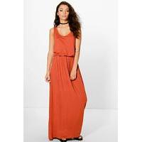 Dalia Rouched Plunge Waist Maxi Dress - rust