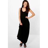Dalia Rouched Plunge Waist Maxi Dress - black