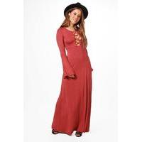 Danni Lattice Detail Flute Sleeve Maxi Dress - cinnamon