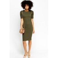 dark olive textured midi dress