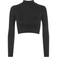 Darcie Long Sleeve Turtleneck Ribbed Crop Top - Black