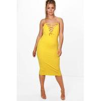 Danielle Lace Up Midi Dress - yellow