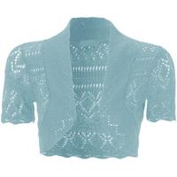 Dayna Short Sleeve Crochet Knitted Shrug - Light Blue