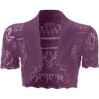 Dayna Short Sleeve Crochet Knitted Shrug - Purple