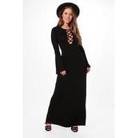 Danni Lattice Detail Flute Sleeve Maxi Dress - black