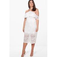 Dahlia Crochet Lace Ruffle Detail Midi Dress - white