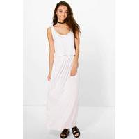 Dalia Rouched Plunge Waist Maxi Dress - cream