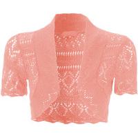 Dayna Short Sleeve Crochet Knitted Shrug - Pink