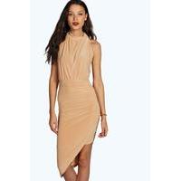 Darcy High Neck Side Slinky Dress - camel