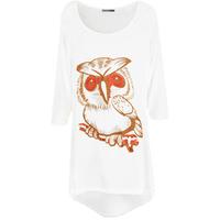 dalia owl glitter print dip hem top white