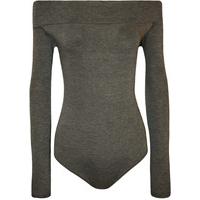 Dana Off Shoulder Bodysuit Leotard - Dark Grey