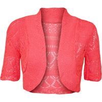 dayna short sleeve crochet knitted shrug fluorescent pink
