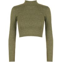 darcie long sleeve turtleneck ribbed crop top green