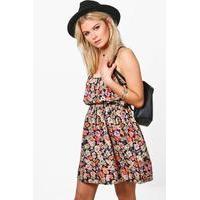 Dark Floral Printed Skater Sundress - multi