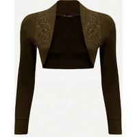 danita long sleeve beaded shrug dark brown