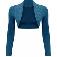 Danita Long Sleeve Beaded Shrug - Teal