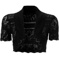 Dayna Short Sleeve Crochet Knitted Shrug - Black