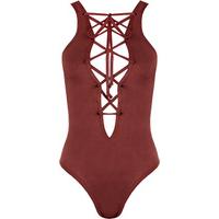 Dakota Suedette Lace-Up Bodysuit - Wine