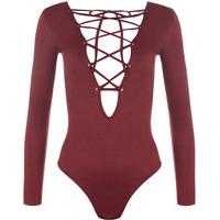 Dakota Suede Lace Up Bodysuit - Wine